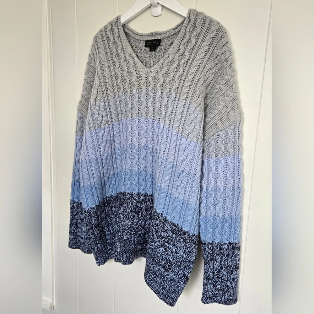 Carlisle Merino Wool Blend V-Neck Sweater with Gray and Blue Trim Size L - Picture 9 of 9